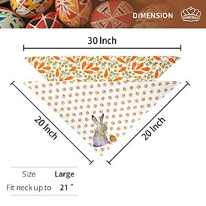 Crowned Beauty Easter Dog Bandanas Large 2 Pack, Paws Set, Bunnies Carrots Adjustable Triangle Holiday Plaid Reversible Scarves for Medium Large Extra Large Dogs Pets