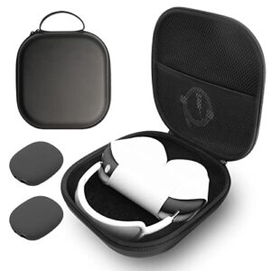 opoway hard case for airpods max with sleep mode, upgraded travel carrying headphone case with silicone earpad cover & mesh pocket, portable organizer protective storage bag