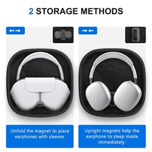 Opoway Hard Case for AirPods Max with Sleep Mode, Upgraded Travel Carrying Headphone Case with Silicone Earpad Cover & Mesh Pocket, Portable Organizer Protective Storage Bag