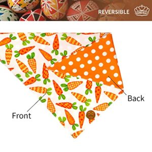 Crowned Beauty Easter Dog Bandanas Large 2 Pack, Bunnies Hip Hop Set, Carrots Polka Dots Adjustable Triangle Holiday Reversible Scarves for Medium Large Extra Large Dogs Pets