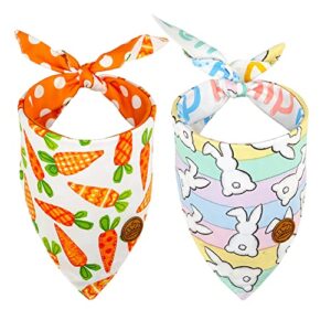 crowned beauty easter dog bandanas large 2 pack, bunnies hip hop set, carrots polka dots adjustable triangle holiday reversible scarves for medium large extra large dogs pets