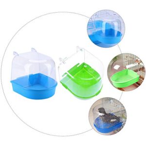 GANAZONO Small Bird Cage 2pcs Caged Bird Bath Hanging Bathtub Bath Box Toy Parrot Water Shower Bowl Cage Accessory for Small Pet Birds Canary Parakeets Budgies Lovebirds Random Color Bird Cage