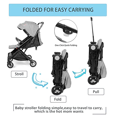 COLOR TREE Lightweight Stroller Foldable Compact Travel Stroller for Airplane with One-Hand Fold Pushchair Adjustable Backrest & Canopy for Babies and Toddlers