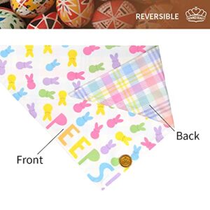 Crowned Beauty Easter Dog Bandanas Large 2 Pack, Bunnies Peeps Set, Hip Hop Plaid Adjustable Triangle Holiday Reversible Scarves for Medium Large Extra Large Dogs Pets