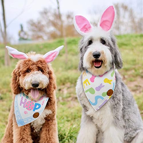 Crowned Beauty Easter Dog Bandanas Large 2 Pack, Bunnies Peeps Set, Hip Hop Plaid Adjustable Triangle Holiday Reversible Scarves for Medium Large Extra Large Dogs Pets