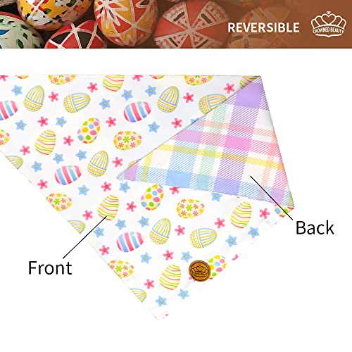 Crowned Beauty Easter Dog Bandanas Large 2 Pack, Eggs Chicks Set,Stars Plaid Adjustable Triangle Holiday Reversible Scarves for Medium Large Extra Large Dogs Pets