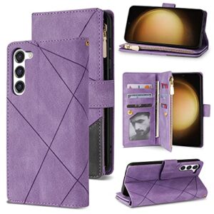 neiye compatible with samsung galaxy s23 wallet case with rfid blocking premium zipper card slots protective flip pu splicing leather stand phone cover for galaxy s23 case wallet(6.1 inch-purple)