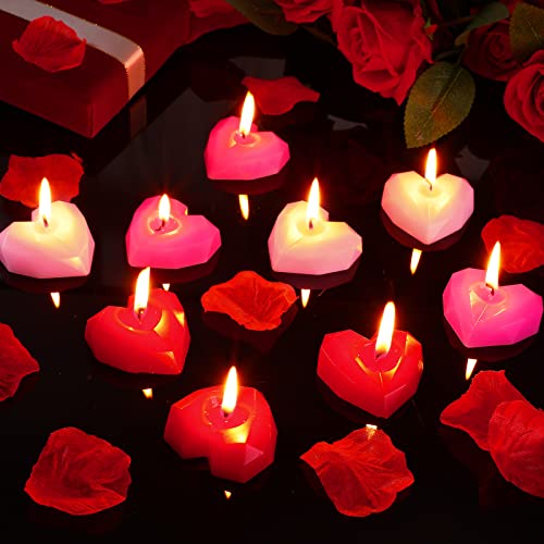 9 Pieces Heart Shaped Candle Valentine Candles Romantic Love Candles for Valentine's Day and Wedding Table Centerpiece Dinner Cake Decor Party Favor (Red, Pink, Purple)