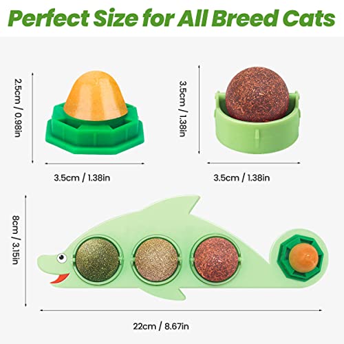 Petslucent Cat Catnip Wall Ball Toys 4in1 Cats Nip Toy Organic Silvervine Lick Roller Crack Treats Mint Licker Edible Spinner Rolling Magic Balls Rotatable Rollerball for Cat Indoor