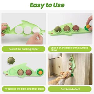 Petslucent Cat Catnip Wall Ball Toys 4in1 Cats Nip Toy Organic Silvervine Lick Roller Crack Treats Mint Licker Edible Spinner Rolling Magic Balls Rotatable Rollerball for Cat Indoor