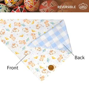 CROWNED BEAUTY Easter Dog Bandanas Large 2 Pack, Bunnies Eggs Set, Plaid Adjustable Triangle Holiday Reversible Scarves for Medium Large Extra Large Dogs Pets DB20-L