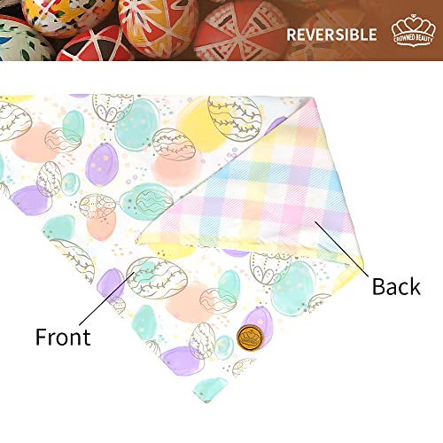 CROWNED BEAUTY Easter Dog Bandanas Large 2 Pack, Bunnies Eggs Set, Plaid Adjustable Triangle Holiday Reversible Scarves for Medium Large Extra Large Dogs Pets DB20-L