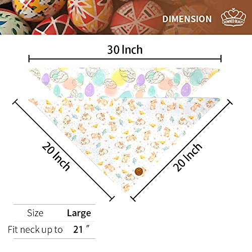 CROWNED BEAUTY Easter Dog Bandanas Large 2 Pack, Bunnies Eggs Set, Plaid Adjustable Triangle Holiday Reversible Scarves for Medium Large Extra Large Dogs Pets DB20-L