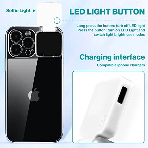 AJDSE Selfie Light for iPhone 13 Pro Max Case Light Up Flash Lighting Selfie Case Rechargeable LED Compatible with Live Stream/Makeup/Video- Selfie Illuminate Crystal Clear