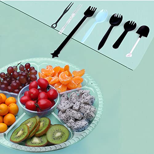 Lyellfe 30 Pack Plastic Appetizer Tray with Lid, Disposable Veggie Fruit Snack Tray with 5 Compartment, 9.5 Inch Heavy Duty Clear Round Food Container Platter for Salad, Nut, Olive, Party