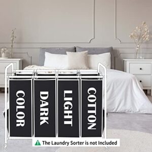 Laundry Sorter Replacement Bags 4 Section Laundry Hamper Cart Removable Replacement Bags Laundry Storage Organizer Bag Laundry Hamper Liner, 4 Pockets- No Hooks 14.76 x 8.66 x 21.65” (Black, 4 Pcs)