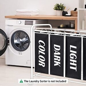 Laundry Sorter Replacement Bags 4 Section Laundry Hamper Cart Removable Replacement Bags Laundry Storage Organizer Bag Laundry Hamper Liner, 4 Pockets- No Hooks 14.76 x 8.66 x 21.65” (Black, 4 Pcs)