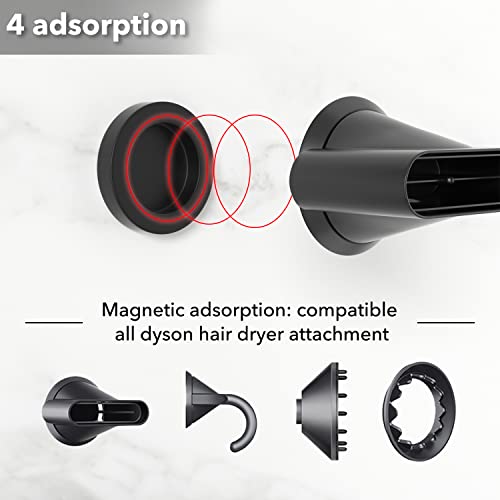Hair Dryer Holder for Supersonic, with 4 Magnet Ring for Attachments Accessory Storage, with Wire Organization, Non-Slip Eva Protector, Black, Wall Mounted, Adhesive/Drilling