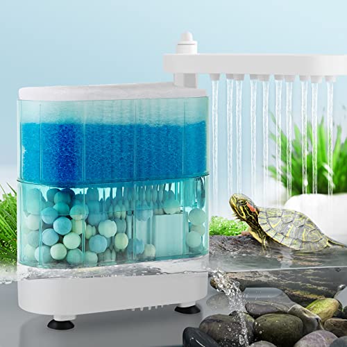 VILLNO 165GPH Internal Turtle Tank Filter: 8W Silent Aquarium Filter with Shower Outlet and Full Filter Media, Powerful Filter for Turtle or Fish