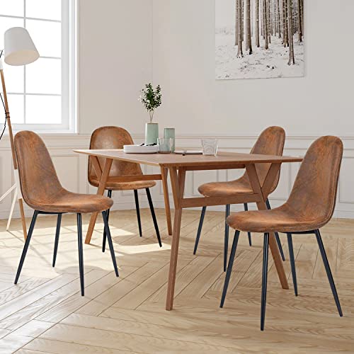 FONTOI Dining Chairs Set of 4, Modern Contempory Lounge Side Seating with PU Upholstered Back Metal Legs for Kitchen, Living Room, Brown