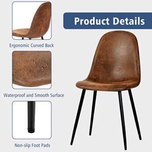 FONTOI Dining Chairs Set of 4, Modern Contempory Lounge Side Seating with PU Upholstered Back Metal Legs for Kitchen, Living Room, Brown