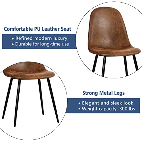 FONTOI Dining Chairs Set of 4, Modern Contempory Lounge Side Seating with PU Upholstered Back Metal Legs for Kitchen, Living Room, Brown