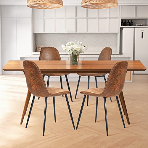 FONTOI Dining Chairs Set of 4, Modern Contempory Lounge Side Seating with PU Upholstered Back Metal Legs for Kitchen, Living Room, Brown