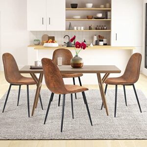 FONTOI Dining Chairs Set of 4, Modern Contempory Lounge Side Seating with PU Upholstered Back Metal Legs for Kitchen, Living Room, Brown