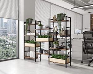 boloni triple bookshelf, bookcase with 11 open platforms, large etagere wood bookcase with metal frame for living room, bedroom