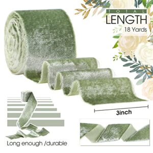 6 Roll Sage Green Velvet Ribbon, 2 Inch x 18 Yd Frayed Silk Velvet Ribbon Fringe Ribbon Gift Wrapping Satin Ribbon for Wedding Invitations Baby Shower Party Favor Handmade Gift Decor