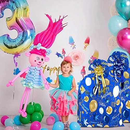 OILCUP 2 Pcs Large Gift Bags Oversized Plastic Storage Bags 48"x 36" with 2 Pcs Pull Flowers for Large Birthday Gift Wrapping, Kids Bike Gift Bags, Birthdays, Parties, New Parents Baby Showers