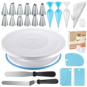 kootek 71pcs cake decorating supplies kit, cake decorating set with cake turntable, 12 numbered icing piping tips, 2 spatulas, 3 icing comb scraper, 50+2 piping bags, and 1 coupler for baking