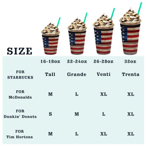 Vintage American Flag Iced Coffee Sleeve, USA Flag Reusable Neoprene Insulated Sleeves Cup Cover Holder for Cold Drinks Beverages 16oz - 18oz