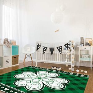 Area Rugs 2 x 3 Feet for Living Room Carpets St. Patrick's Day White Four-Leaf Clover on Green Buffalo Plaid Machine Washable Non-Slip Floor Mat for Indoor Bedroom Farmhouse Home Decor