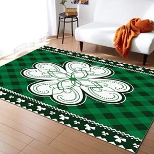 area rugs 2 x 3 feet for living room carpets st. patrick's day white four-leaf clover on green buffalo plaid machine washable non-slip floor mat for indoor bedroom farmhouse home decor