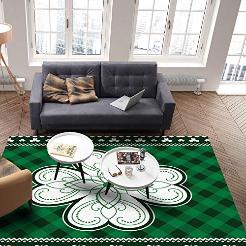 Area Rugs 2 x 3 Feet for Living Room Carpets St. Patrick's Day White Four-Leaf Clover on Green Buffalo Plaid Machine Washable Non-Slip Floor Mat for Indoor Bedroom Farmhouse Home Decor