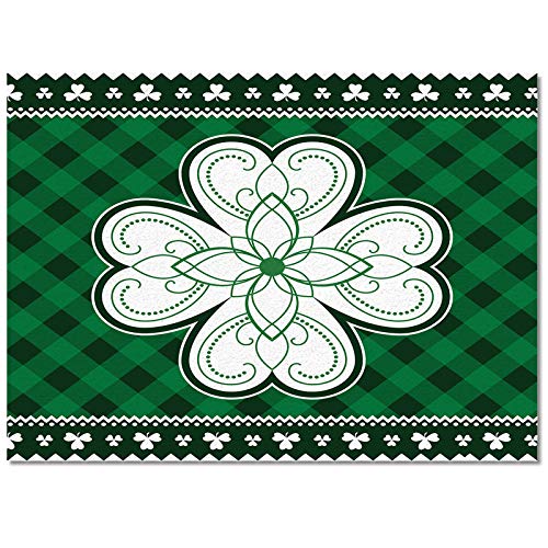 Area Rugs 2 x 3 Feet for Living Room Carpets St. Patrick's Day White Four-Leaf Clover on Green Buffalo Plaid Machine Washable Non-Slip Floor Mat for Indoor Bedroom Farmhouse Home Decor