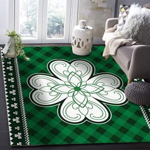 Area Rugs 2 x 3 Feet for Living Room Carpets St. Patrick's Day White Four-Leaf Clover on Green Buffalo Plaid Machine Washable Non-Slip Floor Mat for Indoor Bedroom Farmhouse Home Decor