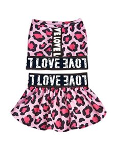 qwinee 2pcs leopard letter dog tank top and dress set puppy vest shirt skirt for small medium dog cat kitten leopard pink xs