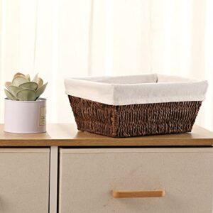 Wicker Storage Basket, Vagusicc 3-Pack Hand-Woven Wicker Baskets for Storage with Handles, 15 Inches Large Brown Storage Bins for Shelves Organizing Pantry Baskets with Liners, Brown