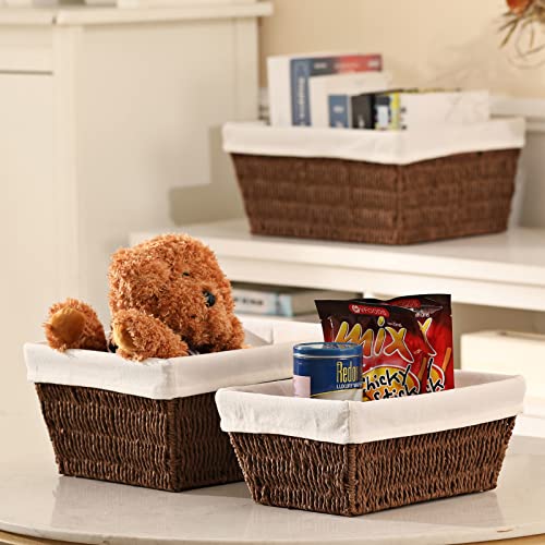 Wicker Storage Basket, Vagusicc 3-Pack Hand-Woven Wicker Baskets for Storage with Handles, 15 Inches Large Brown Storage Bins for Shelves Organizing Pantry Baskets with Liners, Brown