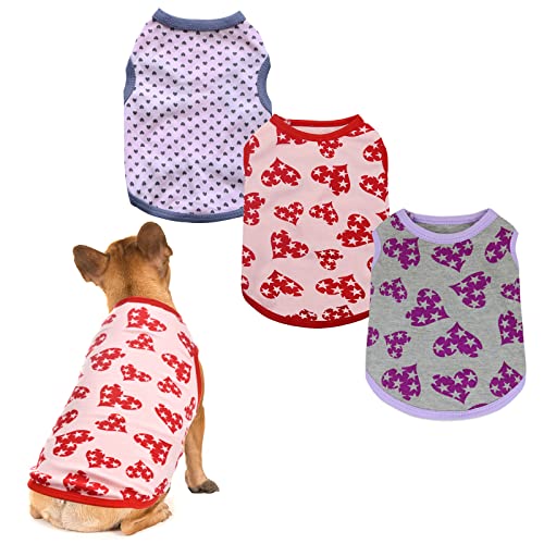 CooShou 3 Pcs Dog Holiday Shirts Pet Soft Cotton T-Shirts Outfits Heart Pattern Puppy Shirt Dog Spring Summer Lightweight Pet Tank Top Puppy Outfit