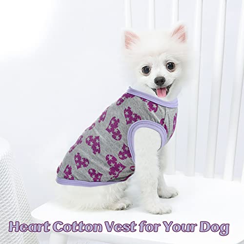 CooShou 3 Pcs Dog Holiday Shirts Pet Soft Cotton T-Shirts Outfits Heart Pattern Puppy Shirt Dog Spring Summer Lightweight Pet Tank Top Puppy Outfit