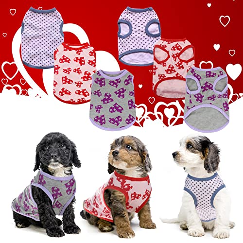 CooShou 3 Pcs Dog Holiday Shirts Pet Soft Cotton T-Shirts Outfits Heart Pattern Puppy Shirt Dog Spring Summer Lightweight Pet Tank Top Puppy Outfit