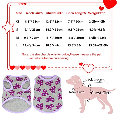 CooShou 3 Pcs Dog Holiday Shirts Pet Soft Cotton T-Shirts Outfits Heart Pattern Puppy Shirt Dog Spring Summer Lightweight Pet Tank Top Puppy Outfit