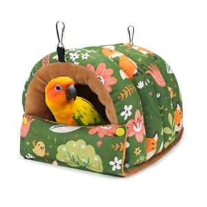 Wontee Bird Nest House Winter Warm Snuggle Hut Bird Bed Hanging Hammock for Parrots Budgies Parakeets Caique Senegal Cockatiels Conures (Large, Green)