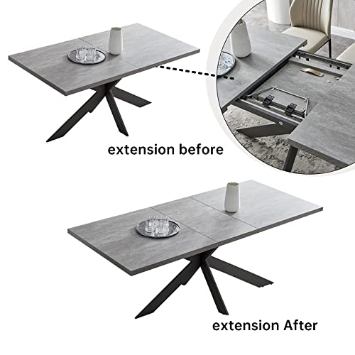 ZckyCine 6-8 People Modern Dining Table Rectangular Kitchen Dining Table Space-Saving Expandable Dining Table Metal Frame