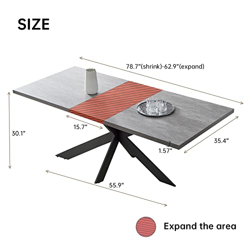 ZckyCine 6-8 People Modern Dining Table Rectangular Kitchen Dining Table Space-Saving Expandable Dining Table Metal Frame