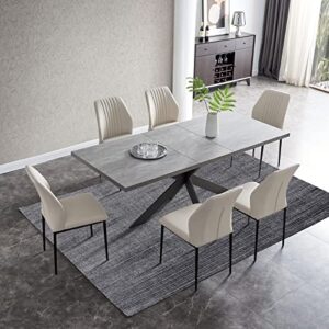 ZckyCine 6-8 People Modern Dining Table Rectangular Kitchen Dining Table Space-Saving Expandable Dining Table Metal Frame