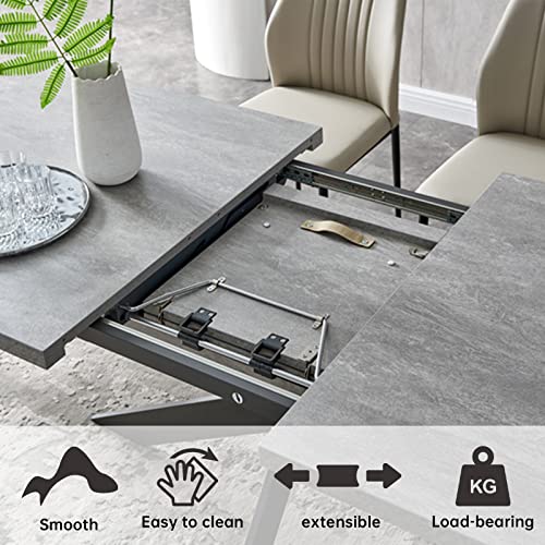 ZckyCine 6-8 People Modern Dining Table Rectangular Kitchen Dining Table Space-Saving Expandable Dining Table Metal Frame